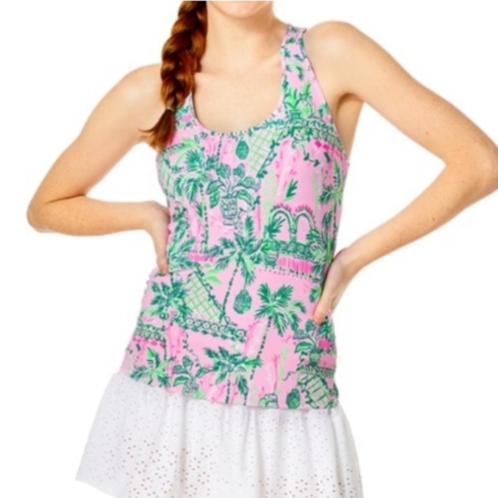 Lilly Pulitzer luxletic Mina Bra Tank UPF 50+ Mandevilla baby always worth it M